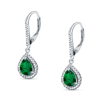 Pear Teardrop Earrings Simulated Green Emerald 925 Sterling Silver Wholesale
